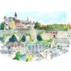 Luxemburgo / Europa / Impresión artística de viaje a partir de una pintura de acuarela original / Recuerdo hecho a mano / Regalo de viaje