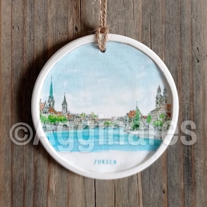 Zürich / Zwitsers / Zwitserland / Europa / Reisornament / Muurornament / Kerstornament / Handgemaakt / Reiscadeau
