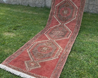 4x12 Vintage Runner Rug, Turkish Rug, Entry Hallway Rug, Corridor Rug, Handmade Rug, Kitchen Rug, Runner Rug, Long Stair Rugs, Oushak Rug