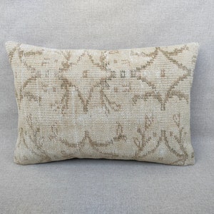 Beige Rug Pillow, 16×24 Boho Pillow, Cushion Cover Rug, Rug Cushion, Chair Pillow, Turkish Pillows, Handmade Rug Pillow, Decorative Pillows