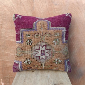 Bohemian Pillow, 16x16 Turkish Kilim Pillow, Handmade Kilim Pillow, Throw Kilim Pillow, Boho Vintage Pillow, Cushion Cover, Rug Pillow