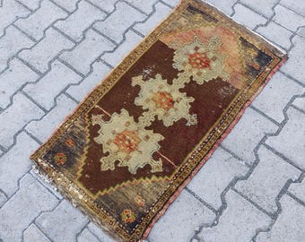 Turks klein tapijt, vintage klein tapijt, 1,6 x 3,1 &quot;voet handgemaakt klein tapijt, badmat, deurmattapijt, klein Oushak-tapijt, badkamertapijt, klein tapijt