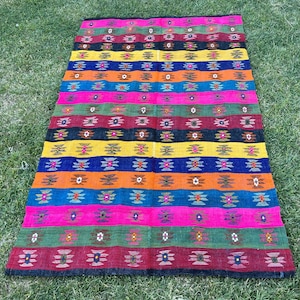 Turkish Kilim Rug, Boho Decor, Oriental Kilim, Farmhouse Decor, Vintage Kilim Rug, Home Decor, Handmade Kilim, Ethnic Decor, Wool Area Rug