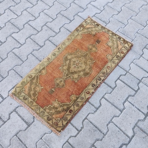 Vintage Small Rug, 1.7×3.2 Handmade Rug, Small Oushak Rug, Turkish Mini Rug, Bathroom Rug, Anatolian Mini Rug, Tiny Rug, Turkish Rug Small