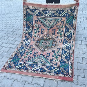 Vintage Turkish Rug, Handwoven Rug 4.3&quot; x 6.0&quot; Ft Oushak Wool Rug,Oriental Rug, Handknotted Rug