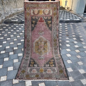 Vintage Turkish Rug, 2.9&quot; x 6.4 &quot; Feet  Oushak Rug, Turkish Area Rug, Turkish Handmade Rug, Living Room Rug, Rugs for Bedroom, Antique Rugs