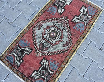 Kleiner türkischer Teppich, Vintage Fußmatte, Ethnischer Fußteppich, 50 x 90 cm, kleiner Teppich, Badteppich, Oushak Teppich, Handgemachter Kleiner Teppich aus Wolle,