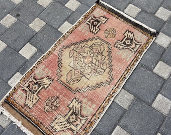 Alfombra pequeña turca, 1,7 x 3,0 Alfombra pequeña vintage, mini alfombra hecha a mano, alfombra de lana, alfombra anatolia, alfombra de baño, alfombra de entrada, alfombra pequeña Oushak