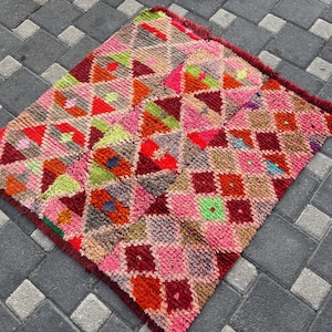 Turkisk Tülü matta, vintage dörrmatta matta, 3,44x3,41 liten matta, badmatta, badrumsmatta, Oushak matta