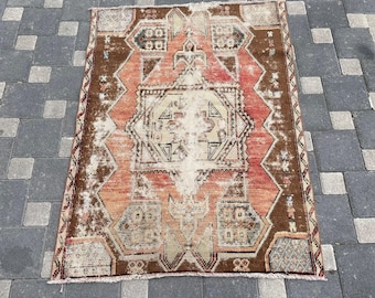 Tapis Turquie, 3,3' x 4,5' tapis turc fait main, tapis Oushak, tapis noué à la main, tapis de salon, tapis oriental, tapis bohème, tapis vintage