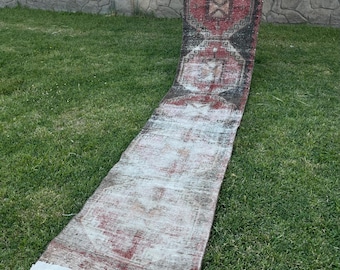 Alfombra turca de pasillo, 66 x 29 cm. Alfombra vintage, alfombra Oushak, alfombra para pasillo, alfombra para escaleras, alfombra turca de pasillo, alfombra larga, alfombra hecha a mano.