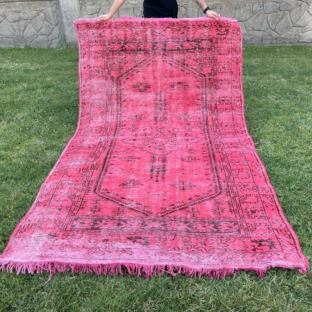 Pink Turkish Rug Pattern Vintage Pink Rug, Turkish Area Rug, Wool Rug, Oriental Rugs, 5.1
