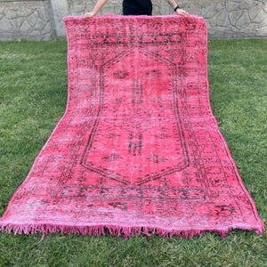 Vintage Pink Rug, Turkish Area Rug, Wool Rug, Oriental Rugs, 5.1&quot; x 8.3&quot; FT Living Room Rug, Handmade Runner Rug, Oushak Runner Rugs