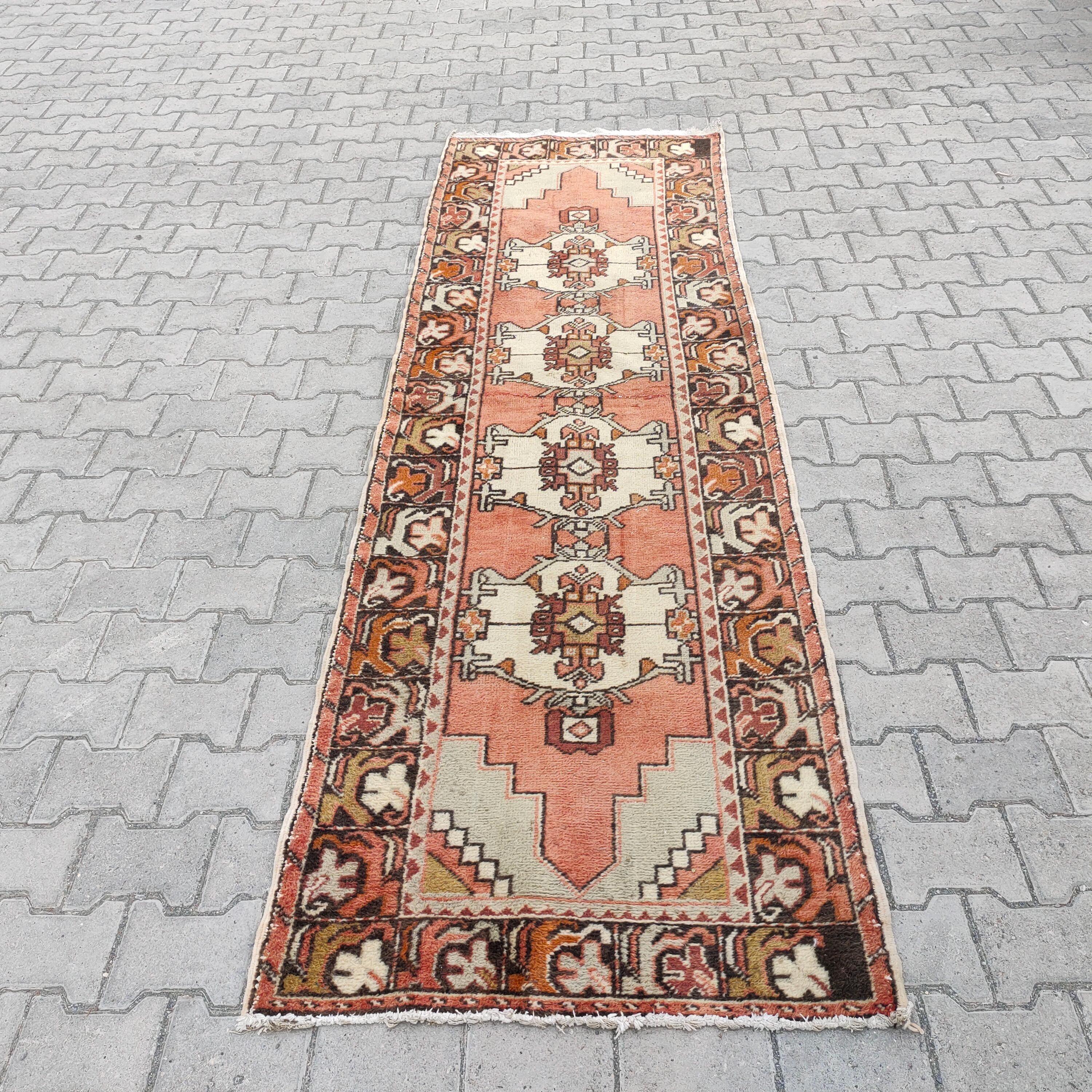 ヴィンテージトルコ製ランナーラグ、ハンドメイドラグ、2.9インチ x