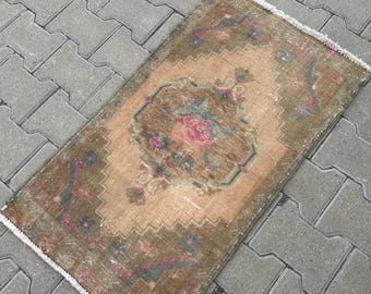 Kleiner türkischer Teppich, Vintage Fußmatte, Ethnischer Fußteppich, 50 x 90 cm, kleiner Teppich, Badteppich, Oushak Teppich, Handgemachter Kleiner Teppich aus Wolle,