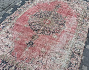 Oversized Vintage Rug, 7.4' x 10.5' Turkish Oversized Rug, Pink Oushak Rug, Large Area Rug, Large Vintage Rug, Oriental Rug, Wool Rug