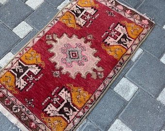 Alfombra turca vintage, alfombra de baño vintage de 2,9 x 1,7, mini alfombra hecha a mano, alfombra de lana, mini alfombra anatolia, alfombra pequeña de lana, alfombra de entrada, alfombra diminuta