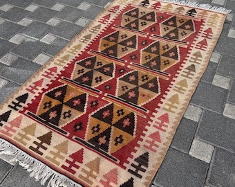 Alfombra Kilim vintage, alfombra turca hecha a mano de 2,9' x 5,3', alfombra Oushak, alfombra anudada a mano, alfombra de sala de estar, alfombra boho, alfombra oriental, alfombra boho