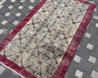 Alfombra turca de lana, 3,8 x 6,5 cm, alfombra vintage, alfombra hecha a mano, alfombra de lana, alfombra anatolia, alfombra de baño, alfombra de entrada, alfombra pequeña Oushak