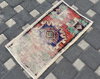 Alfombra turca vintage, alfombra de baño vintage de 2,9 x 1,7, mini alfombra hecha a mano, alfombra de lana, mini alfombra anatolia, alfombra pequeña de lana, alfombra de entrada, alfombra diminuta