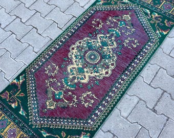 Tappeto passatoia vintage viola, tappeto fatto a mano, 66 x 188 cm, tappeto passatoia viola, tappeto per corridoio, tappeto da cucina, tappeto passatoia vintage, tappeto Oushak