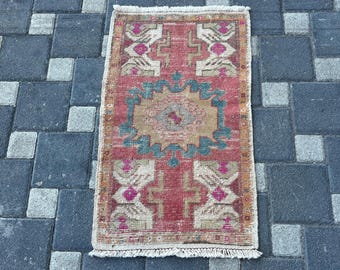 Turks klein tapijt, vintage paars tapijt, klein tapijt van 2,9 x 1,8 inch, decoratief woonkamertapijt, klein tapijt, klein tapijt, badkamertapijt, deurmattapijt