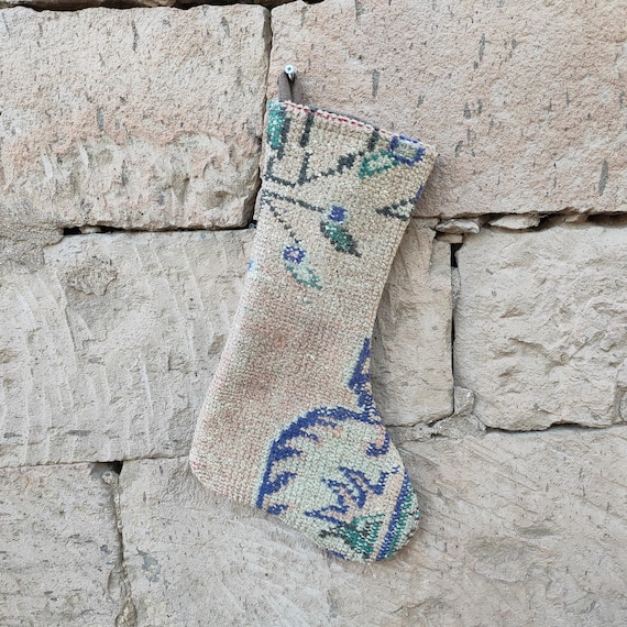 Turkish Rug Stocking, Handmade Christmas Stocking, Decorative Christmas Stocking, Family Christmas Stocking