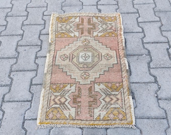 Turks klein tapijt, 1,6 x 2,7 vintage klein tapijt, handgemaakt minitapijt, wollen tapijt, Anatolisch tapijt, badkamertapijt, deurmattapijt, klein Oushak-tapijt