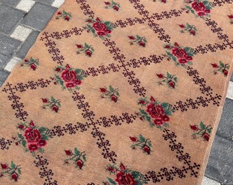 Alfombra turca, 3,3” x 6,5” pies, alfombra vintage, alfombra oriental, alfombra bohemia de lana, alfombra marrón
