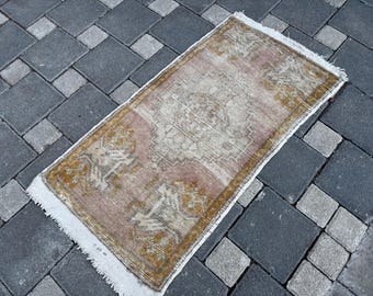 Vintage Türkischer Kleiner Teppich, Vintage Fußmatte, Ethnischer Fußmatte Teppich, 40 x 80 cm, kleiner Teppich, Oushak Teppich, Handgemachter Teppich