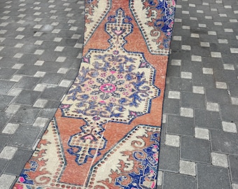 Vintage Runner Rug, Turkish Runner Rug, Kitchen Rug, Hallway Rugs, 2.7" x 7.2" FT Corridor Rug, Handmade Runner Rug, Oushak Rugs