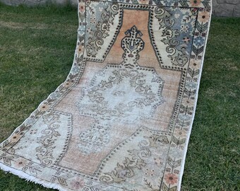 Alfombra vintage, alfombra turca de 4,6 x 7,3, alfombra Oushak, alfombra de dormitorio con nudos a mano, alfombra de sala de estar, alfombra boho, alfombra de lana