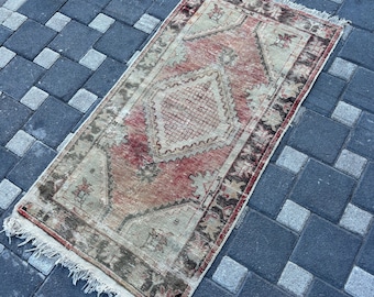 Alfombra turca, 2.4" x 4.7" pies, alfombra vintage, alfombra Oushak, alfombra hecha a mano, alfombra para sala de estar, alfombra para salón, alfombra para cocina, alfombra pequeña, alfombra para baño.