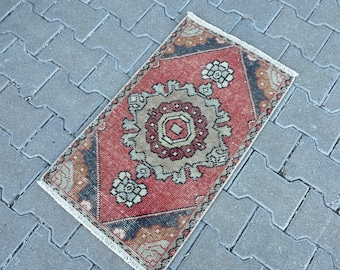 Kleiner türkischer Teppich, Vintage Fußmatte, Ethnischer Fußteppich, 40 x 70 cm kleiner Läufer, Badteppich, Oushak Teppich, Handgemachter Kleiner Wollteppich,