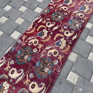 Vintage Turkish Rug, Handmade Rug, 1.9" x 9.7" Ft Vintage Runner, Corridor Rug, Long Runner, Oushak Rug, Kitchen Runner Rug