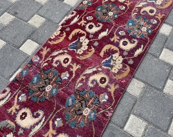 Alfombra turca vintage, alfombra hecha a mano, 1.9" x 9.7" pies, alfombra de pasillo vintage, alfombra larga, alfombra Oushak, alfombra de cocina.