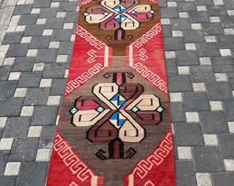 Turkish Kilim Rug 2.8" x 7.6 ft, Vintage Kilim, Ethnic Kilim, Oriental Rug, Handknotted Rug, Wool Rug, Area Rug, Oushak Rug