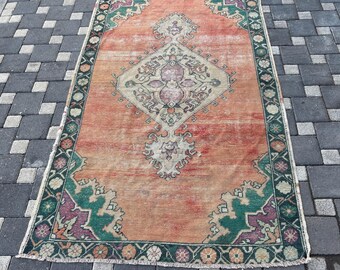 Alfombra naranja vintage, alfombra turca de 1,4 m x 2,3 m, alfombra Oushak, alfombra anudada a mano, alfombra bohemia, alfombras para dormitorio, alfombra bohemia