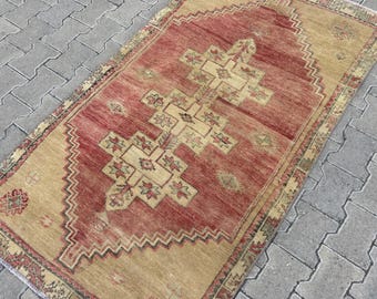 Türkischer Vintage-Teppich, handgeknüpfter Vintage-Teppich, Boho-Dekor, Orientteppich, türkischer Oushak-Teppich, Schlafzimmerteppich, Vintage-Teppich, Boho-Teppich