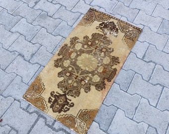 Turks klein tapijt, 2,9 x 1,5 vintage klein tapijt, Oushak-tapijt, natuurlijk tapijt, klein tapijt, Anatolisch minitapijt, Turks slaapkamertapijt, deurmattapijt