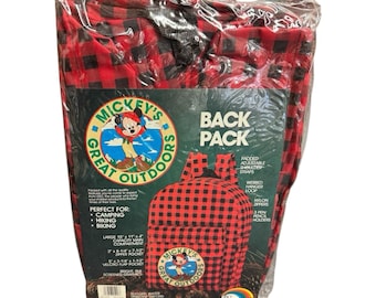 Disney Mickey’s Great Outdoors Authentic Back Pack Plaid Fabric 15”x 11" x 4"