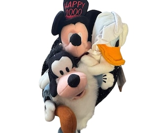 Disney Mickey Goofy Donald Duck Plush 2000 New Years Eve  2000 Top Hat
