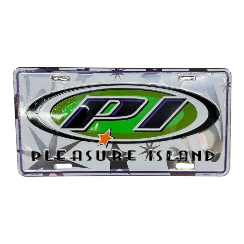 Pleasure Island auto nummerplaat Disney pleasure Island metalen logo jaren 90 afbeelding 1