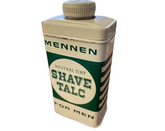Lata de talco de barbear vintage Mennen para homens – Cor neutra – Decoração retrô para banheiro