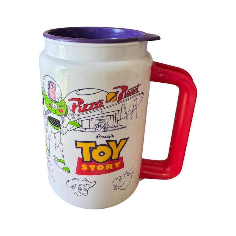 Vintage Disney Pixar Toy Story Buzz Lightyear Pizza Planet Coca-Cola-mok met deksel afbeelding 1