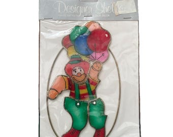 Vintage Seashell Clown with Balloons Stained Glass Suncatcher Kids Children Room