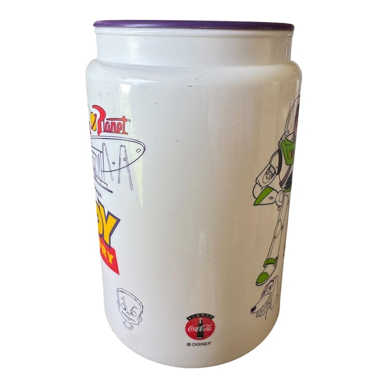 Vintage Disney Pixar Toy Story Buzz Lightyear Pizza Planet Coca-Cola-mok met deksel afbeelding 3