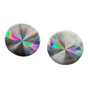 Vintage Mid Century Iridescent Holographic Disk Earrings Screw Back