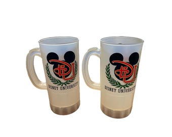 Disney University Plastic Beer Mug Pair Super 22 USA Mickey Mouse Root Beer Mug