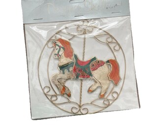 Vintage Stained Glass Shell Sun Catcher Carousel Horse Ornament